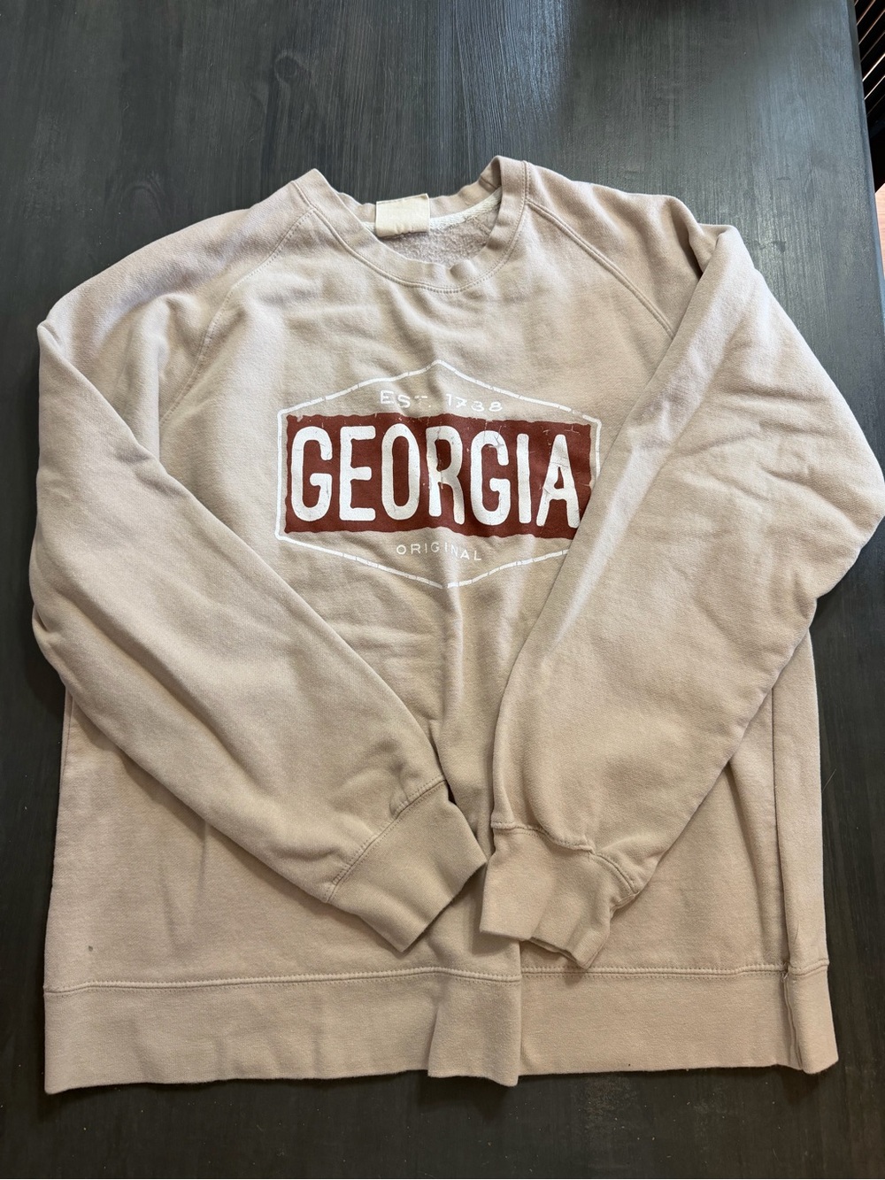 MV Sport Vintage Georgia Crewneck Sweatshirt XL Beige Graphic Fleece